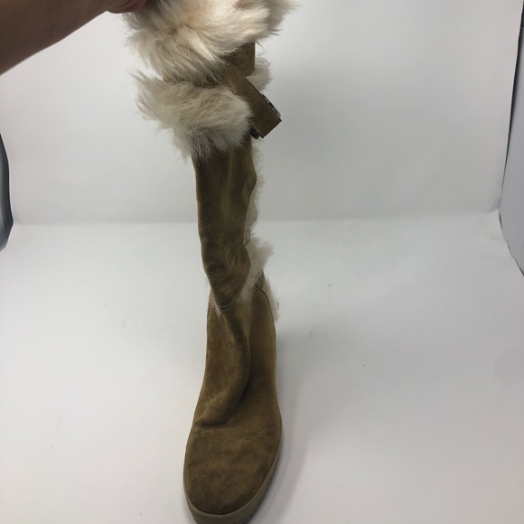 NWOT Coach Suede Fur Trim Wedge Boots size 6 - Picture 6 of 8